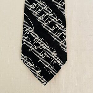 Steven Harris Handmade Music Notes Mens Necktie Black and White 61" x 3.5"